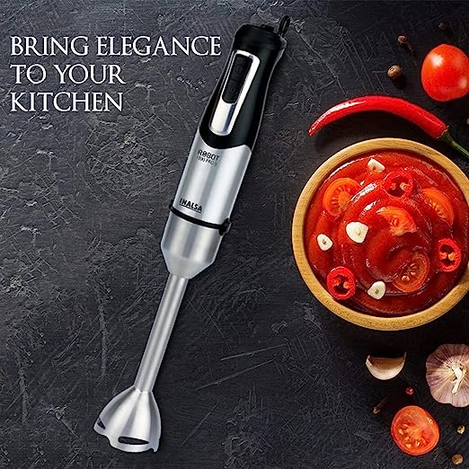 INALSA Hand Blender Robot 1000 Pro S-1000 Watts| Super Silent DC Motor| Variable Speed Control| Detachable Stem for Cleaning & Storage|(Black/Silver) INALSA Hand Blender Robot 1000 Pro S-1000 Watts| Super Silent DC Motor| Variable Speed Control| Detachable Stem for Cleaning & Storage|(Black/Silver)